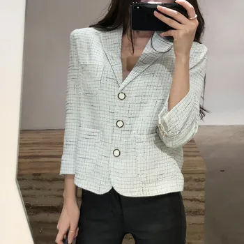 

Ladies Plaid Coat Long Sleeve Single Breasted Turn Down Collar Slim Vintage Casual Ladies Korean Jacket Elegant Vestidos Mujer