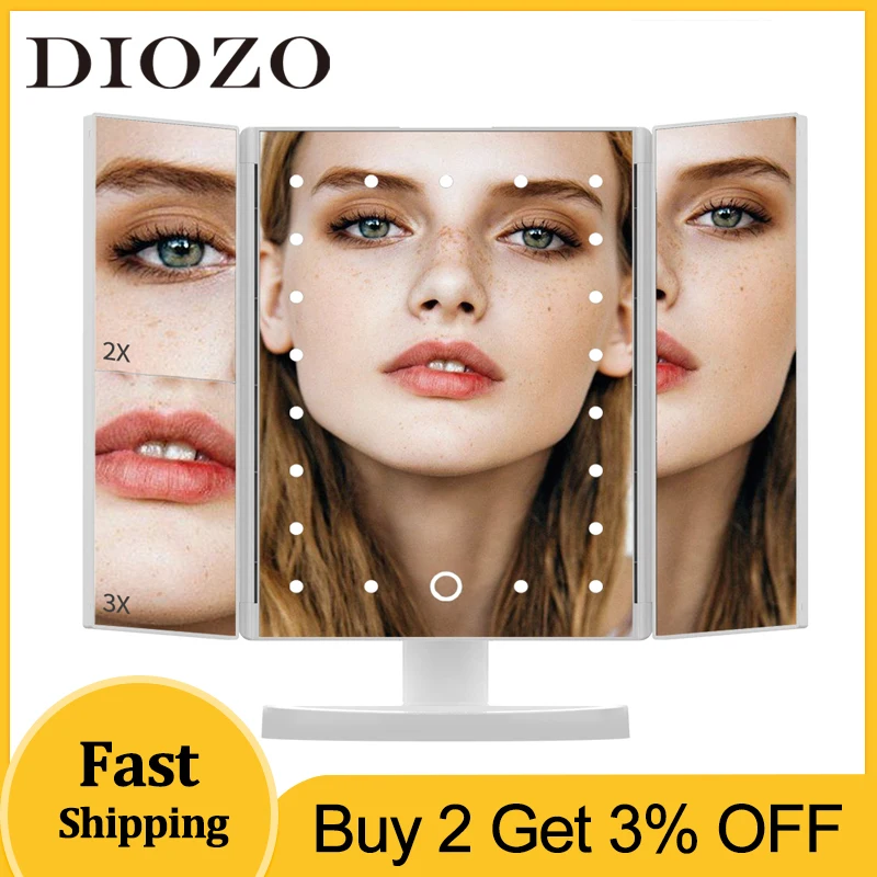

DIOZO Makeup Mirror Light 3 Folding Magnifying Vanity Mirror Cosmetics 1X/2X/3X Magnifier Touch Screen Table Desktop Lamp