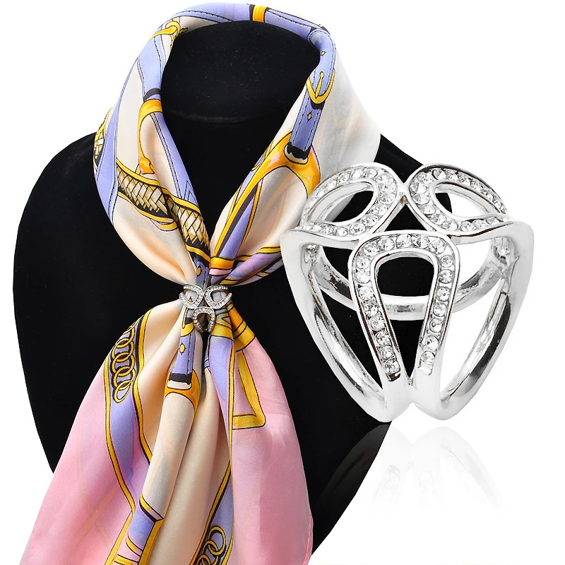 2Pcs Stylish Crystal Scarf Ring Scarf Slide Buckle Clip Wrap Holder Women Ladies Jewelry Accessory for Party