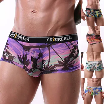 

Men Patchwork Beach Style Underwear Solid Color Boxers Shorts Mens Bulge Pouch Quick Dry Underpants Men Breathable Cotton Panty