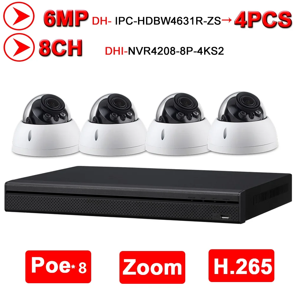 

Dahua 6MP 8+4 Security CCTV System 4Pcs 6MP POE Zoom IP Camera IPC-HDBW4631R-ZS & 8POE 4K NVR NVR4208-8P-4KS2 Surveillance Kits