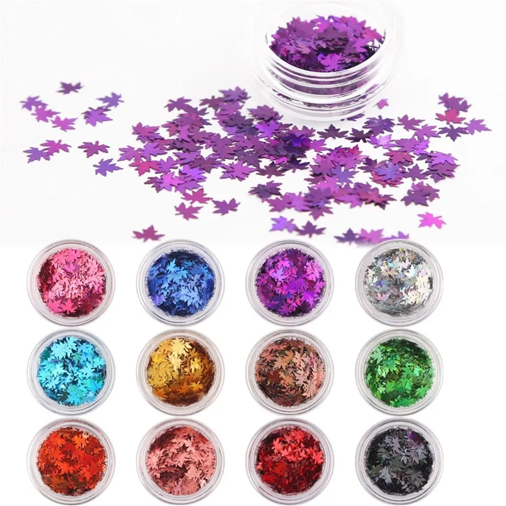 Случайный 6 шт./компл. блеск для ногтей, Цвет блестками Nail Art блестящие хлопья УФ Гель-лак бабочка в виде кленового листа блестками Декор ногтей набор