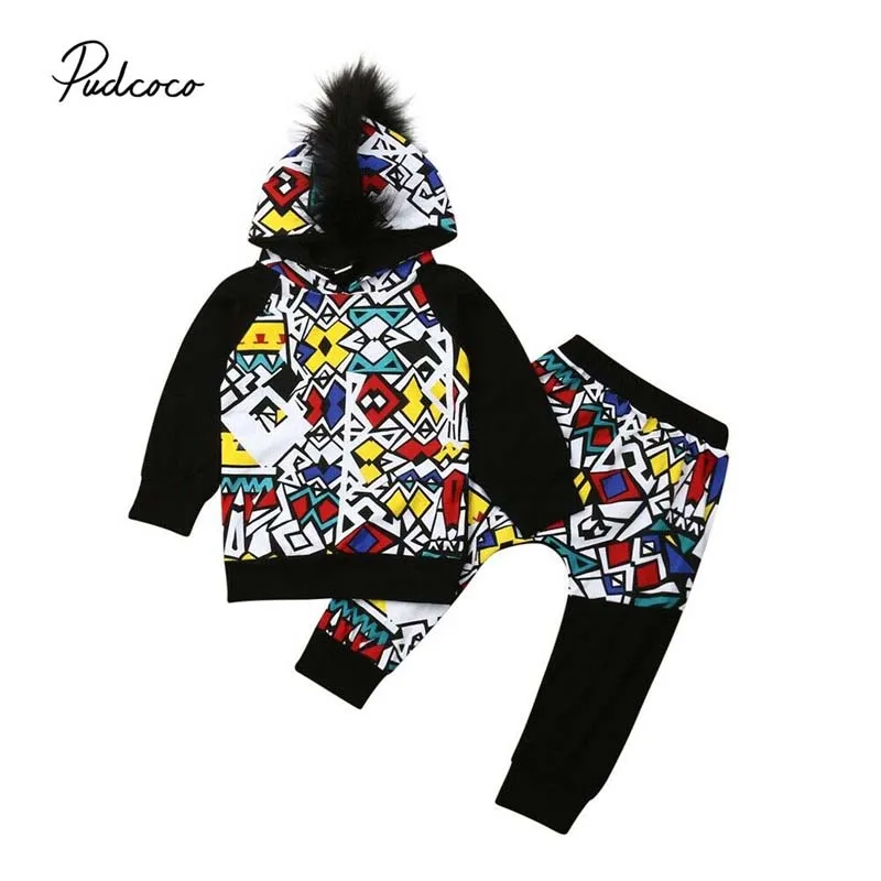 

2019 Brand Toddler Baby Boy Girl Clothes Colorful Geometric Print Sweatshirt Top Hoodies+Harem Pants Legging Kid Outfits Autumn