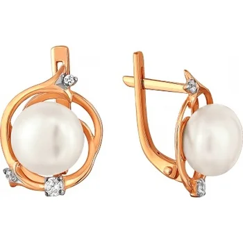

Примаэксклюзив earrings with pearls and cubic zirconia in red gold