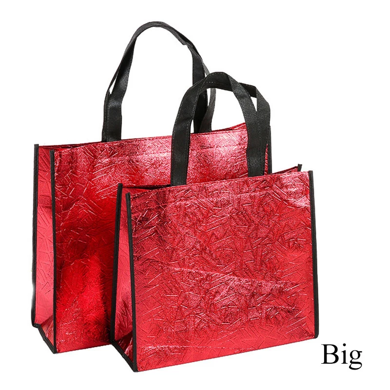 Прочная Складная сумка для покупок с лазерной обработкой многоразовая эко-сумка большая Вместительная женская Сумка водонепроницаемая сумка для хранения Нетканая сумка - Цвет: big red