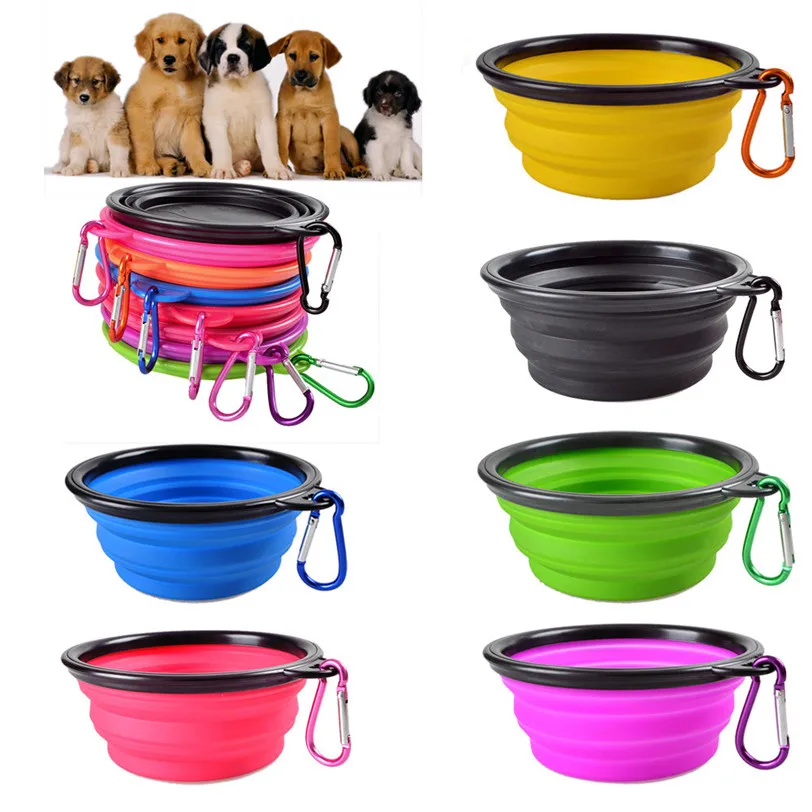 Cuenco plegable grande para perros y mascotas, recipiente de silicona plegable para viaje al aire libre, contenedor de comida portátil para cachorros, plato alimentador, 250ml