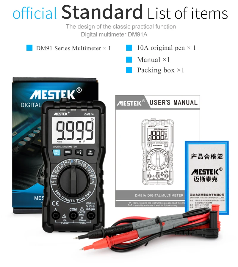 Интеллектуальный мультиметр MESTEK DM91A/DM91S, 9999 отсчетов, умный автоматический измеритель диапазона, мультиметр, мультитестер