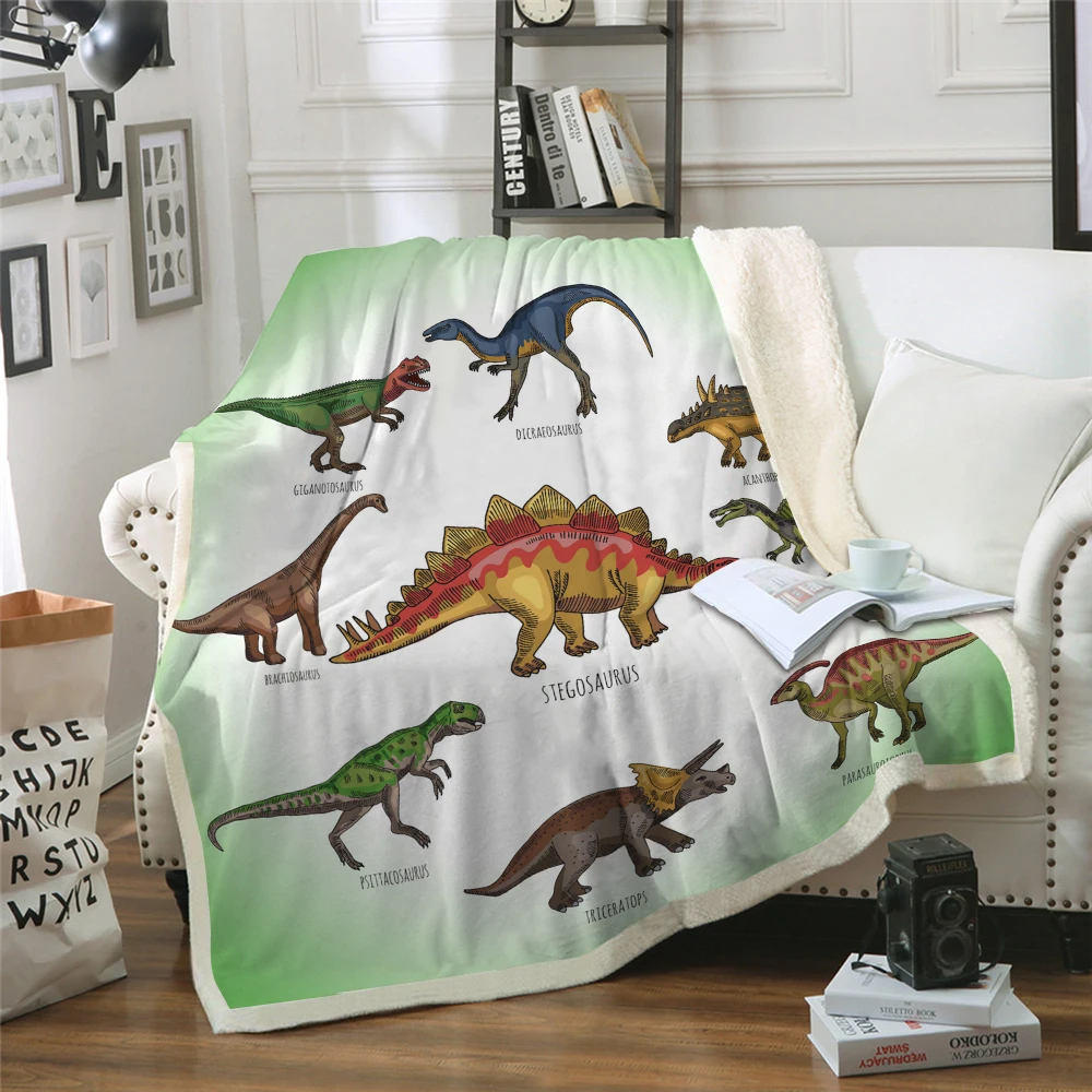 

Dinosaur Sherpa Blanket Home Cartoon Animal Throw Blanket Good Gift For Kids Weighted Blanket Green Background Sofa Blanket