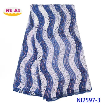 

NIAI Blue African Lace Fabric 2019 High Quality Lace Material With Sequins Nigerian French Lace Fabrics For Women Party NI2597-3