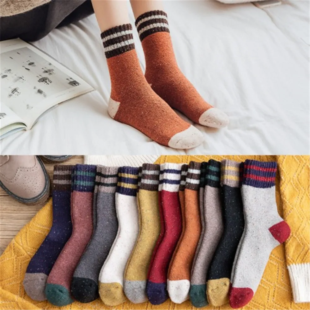 

Thick Terry Wool Socks Women For Autumn And Winter With Striped Dotted Yarn Warm Christmas Socks Color Matching Socks