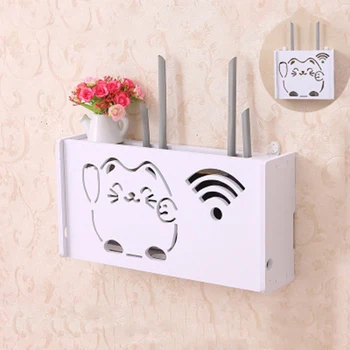 

Hot Wireless Wifi Router Storage Box Wood-Plastic Shelf Wall Hanging Bracket