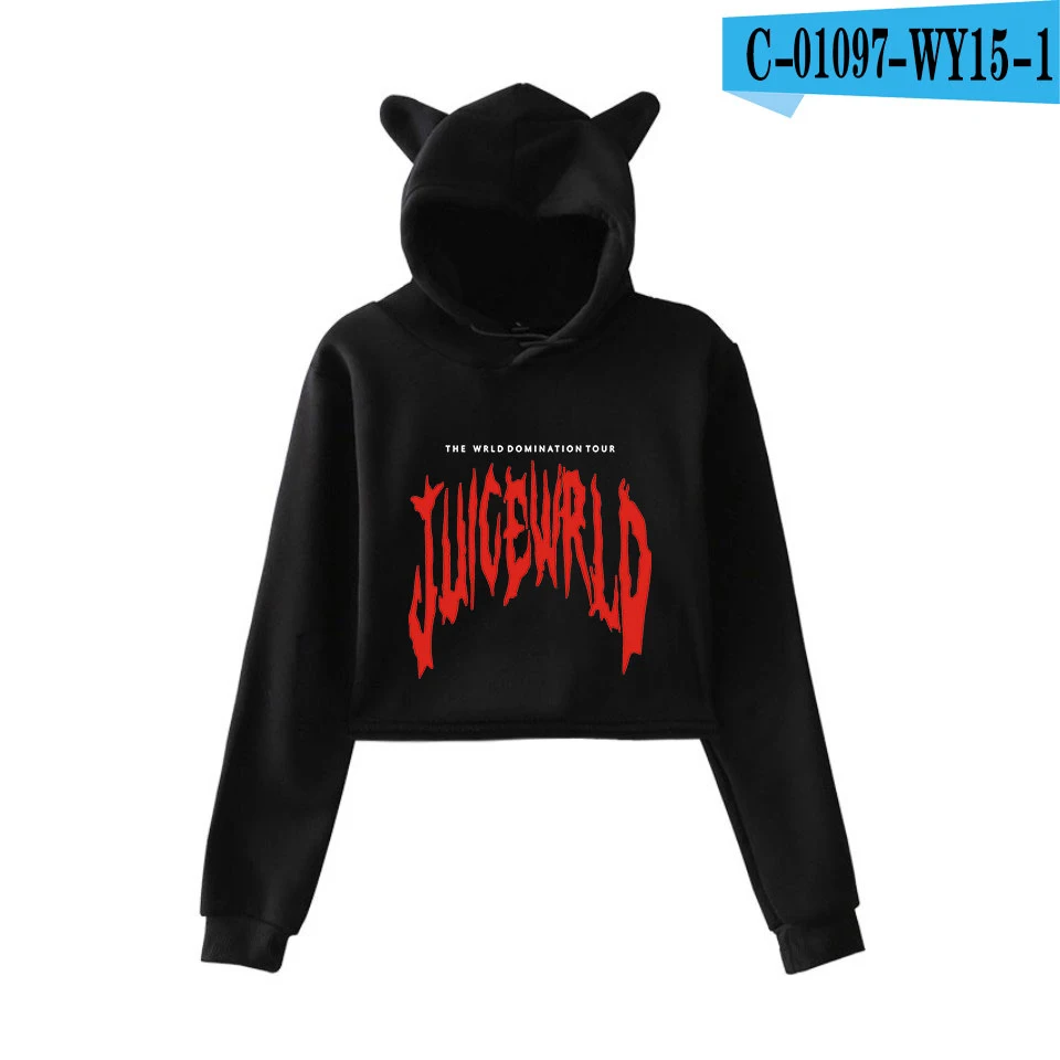 Kpop Juice wrld модная кепка с кошачьими ушками Сексуальная толстовка с принтом сексуальный тренд короткий кошачий Топ женские толстовки Горячая одежда Kpop - Цвет: black