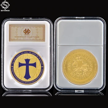 

Purple Holy Cross Knights Templar Crusader Gold Mason Commemorative Color Coins Souvenirs and Gifts