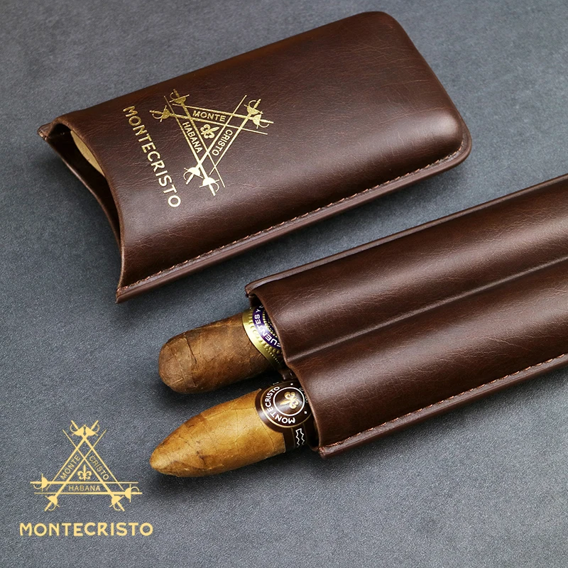 NEW MONTECRISTO Cow Leather 2 Cigar Travel Carrying Case Smoking Pipe Humidor Box Bag Fit for COHIBA Cigars CE-010