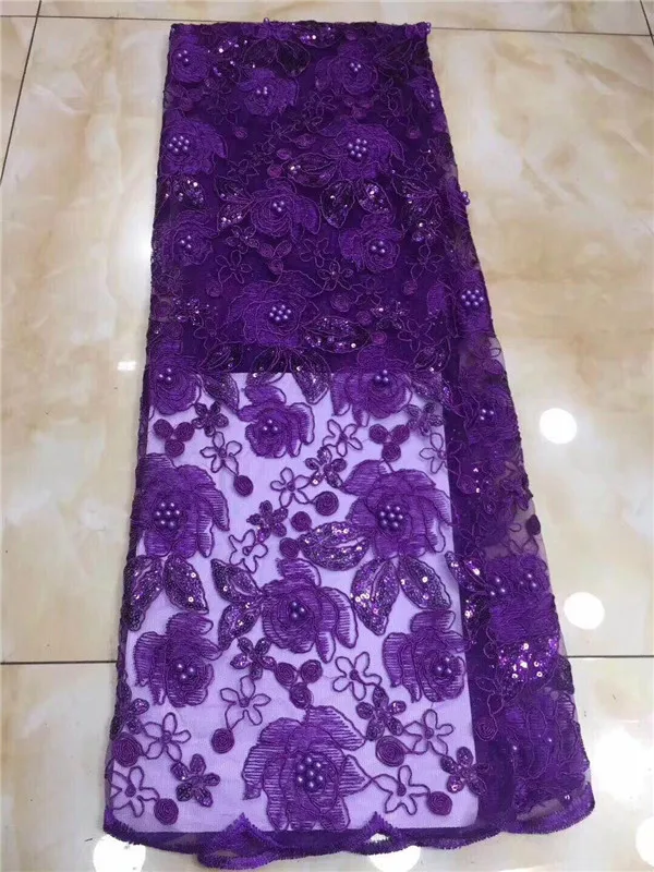 Темно-синяя 3D кружевная ткань с бусинами Высокое качество сетка вышивка блестками 3D цветок тюль нигерийские кружева ткани для свадебного платья - Цвет: 8