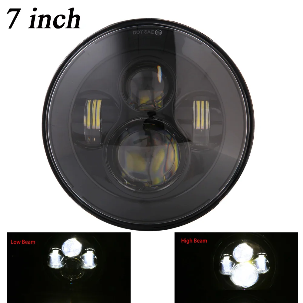 Круглый черный светодиодный проектор для мотоцикла 7 дюймов HID фара Harley налобный