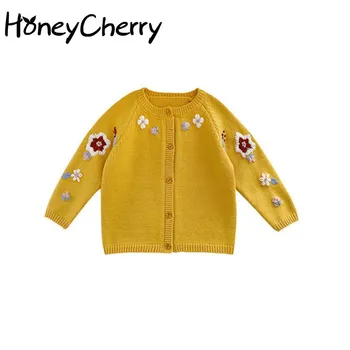 

2020 New Autumn Cardigan Children's Embroidered Woven Sweater Girl's Knitted sweater toddler girl winter clothes