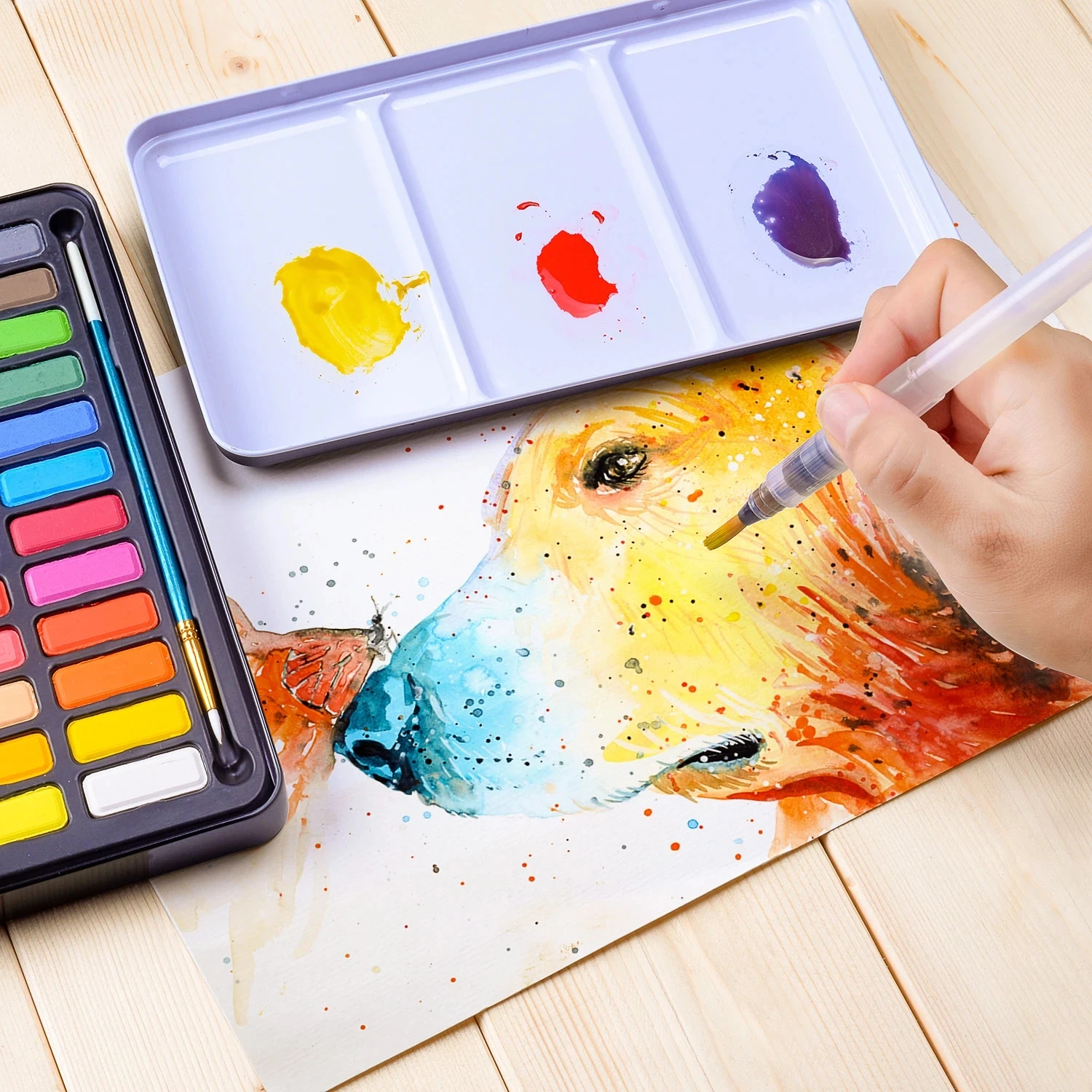 Solid Watercolor Paint Set 12/18/24/36 Colors Portable Metal Box With Water Color Brush School Kids Professional Art Supplies