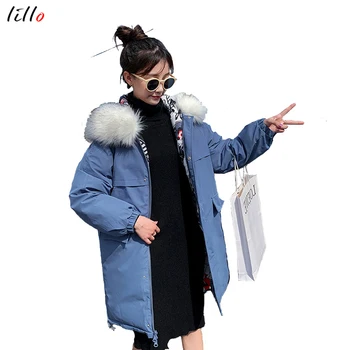 

Trendy winter new cotton clothing fashion long loose Thicken large fur collar down jacket coat women warm coat casual wild high