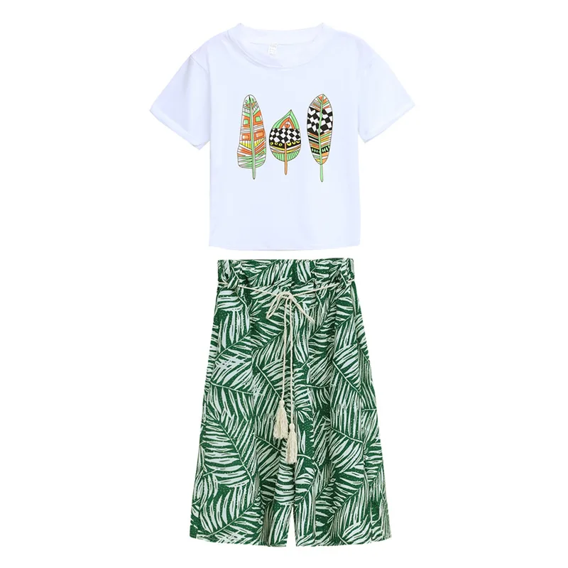 Baby Girls Clothes Sets Summer Short Sleeve + Wide Leg Pants Children Clothing Kids Outfits 5-12 Years