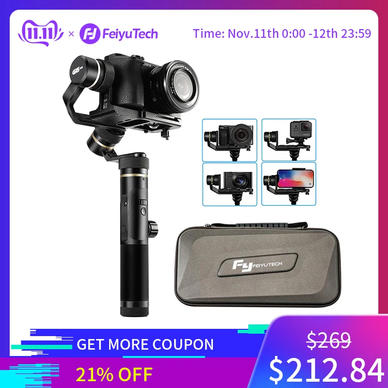 Online FeiyuTech G6 Plus 3 Achse G6P Handheld Gimbal Stabilisator für Spiegellose Kamera GoPro Smart telefon Nutzlast 800g Feiyu g6P