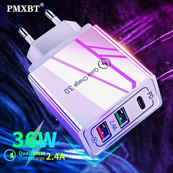 

36W USB Charger Quick Charge 4.0 PD 3.0 Fast Charger US EU Plug Adapter Supercharger For iPhone SE 2020 Xiaomi Mi10 9 Huawei P40