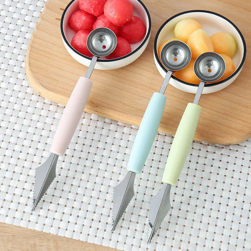 Ice Cream Scoop 2 in1 Stainless Steel Double-end Melon Baller Scoop Fruit Spoon Ice Cream Sorbet Bakeware Cooking Vegetable Tool Kitchen Gadgets