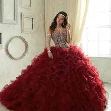 Бордовые элегантные пышные платья кружево кристалл бисером органзы Сладкий 15 16 мяч Hown