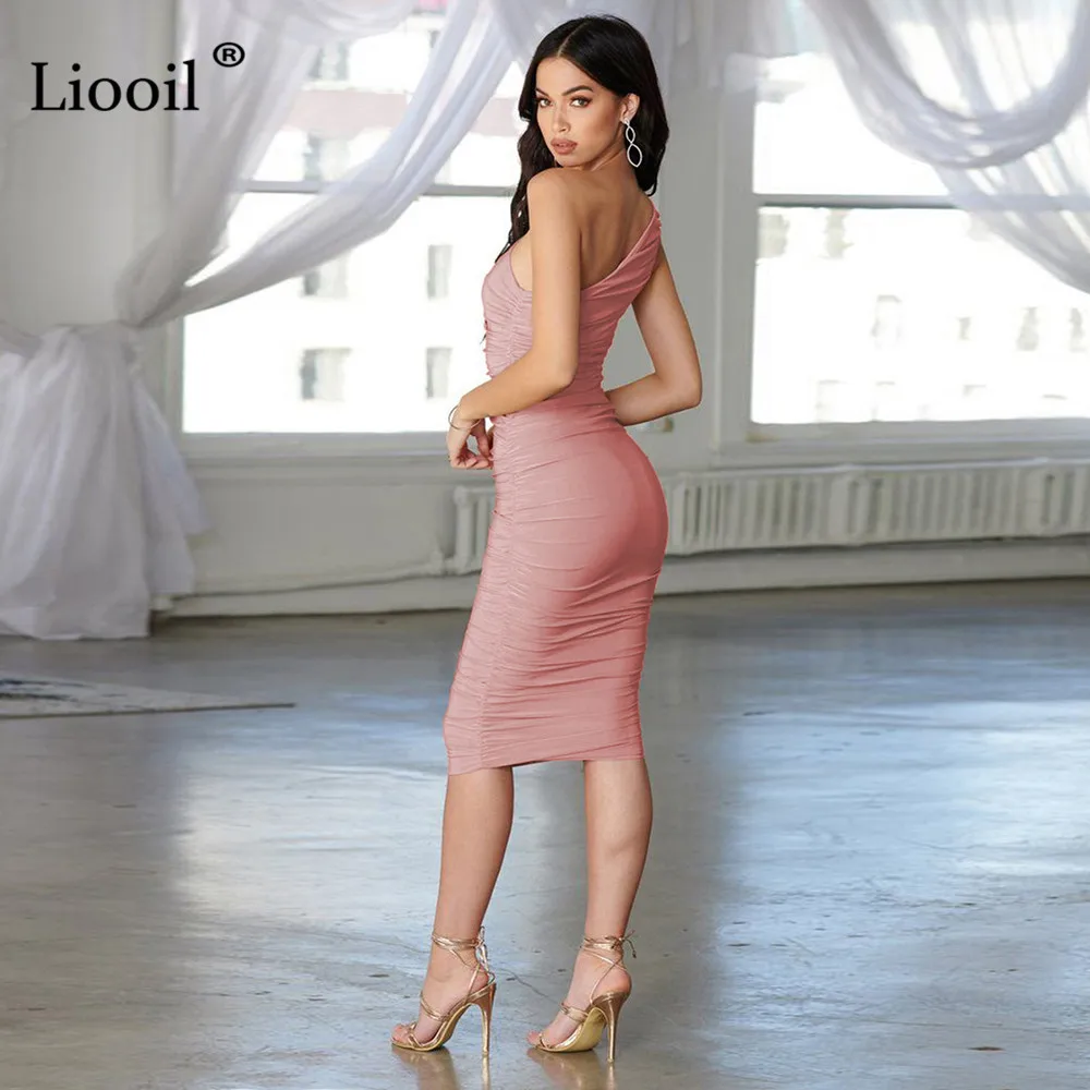 Liooil, с открытыми плечами, сексуальное, с рюшами, облегающее, миди платье, Осень-зима, без рукавов, облегающее, облегающее, платья для женщин, вечерние, для ночного клуба