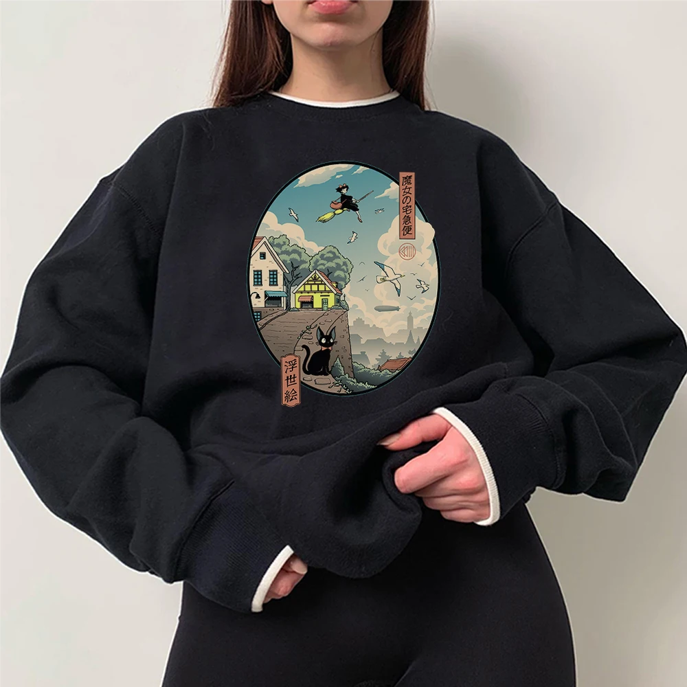 FREE SHIPPING Women Sweatshirt Kiki's Delivery Service Print Japan Cartoon JKP5870