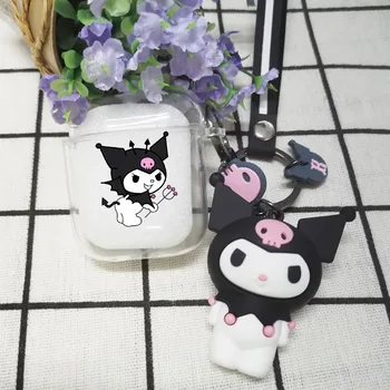 

Cute Kuromi Soft Earphone Cover for Airpods 2 1 Bluetooth Earphone Charging Box Clear Cover with 3D Kuromi Ornenment