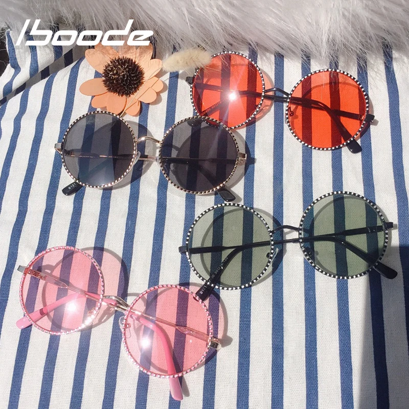 

iboode Children Kids Sunglasses Boys Girls 2019 Prunk Style UV400 Shades Metal Round Frame Sun Glasses Child oculos infantil