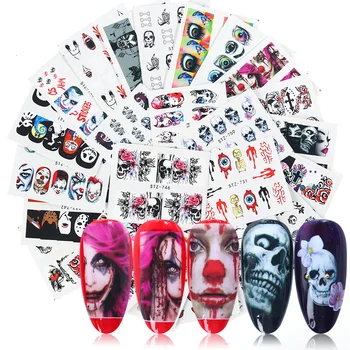 

25pcs Halloween Nail Art Stickers Skull Sexy Girl Water Decals Charms Nails Tattoo Design Decoration Foil Wraps Set TRSTZ731-755