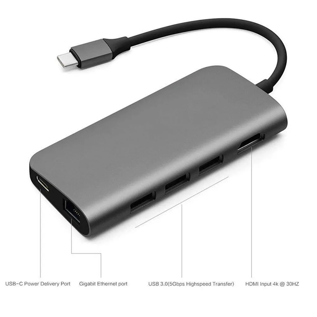 Usb-адаптер 8 в 1 с разъемом типа C для подключения к HDMI Rj45/Pd/USB 3,0 с Ethernet MicroSD/sd-картой для чтения usb-концентратора#911