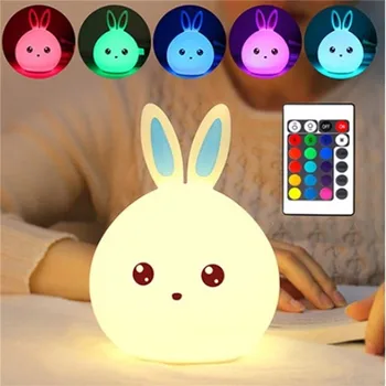 

Touch Sensor Silicone Rabbit LED Night Light 3D Cartoon Animal Table Lamp Colorful Bedside Lighting for Children Kids Baby Gifts