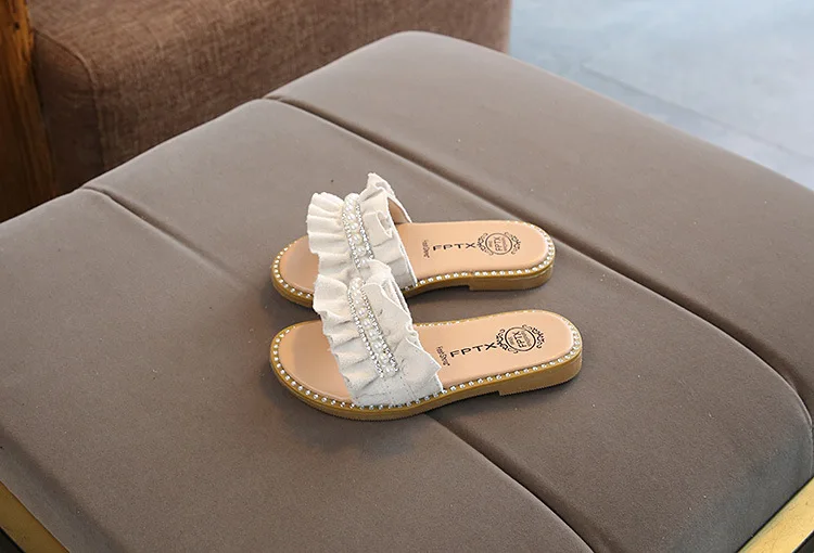 Childrens Shoes Kids Sandals For Toddlers Girls Princess Sweet Soft Pearl Beaded With Rhinestone Girls Slippers Slides 21-30