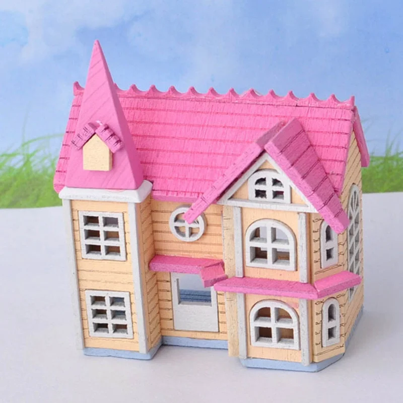 

Fairy Garden Decor Pink Color Mini DIY House Wooden Crafts Toys Dollhouse Accessories Handcraft Miniature Project Kit