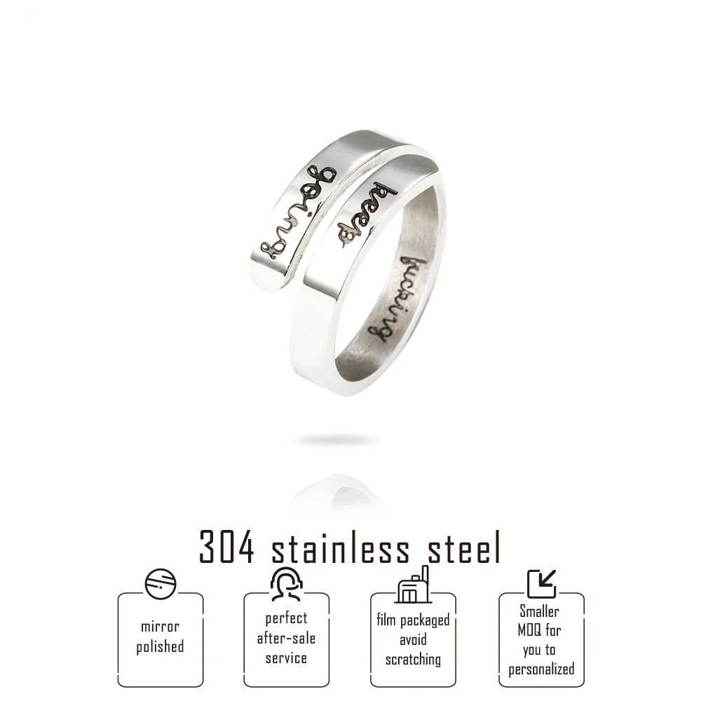 Fashion Double layer Ring Open Adjustable Steel Finger Rings For Men Women Letter Keep Going Engagement Female Finger Jewelry