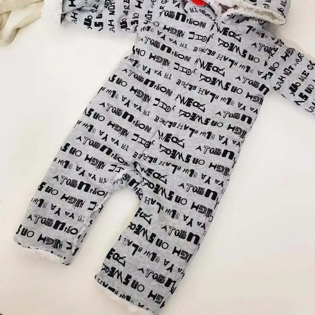 winter baby clothes new born boy long sleeve hooded romper toddler costume letter print onesie newborn jumpsuit Fleece overalls