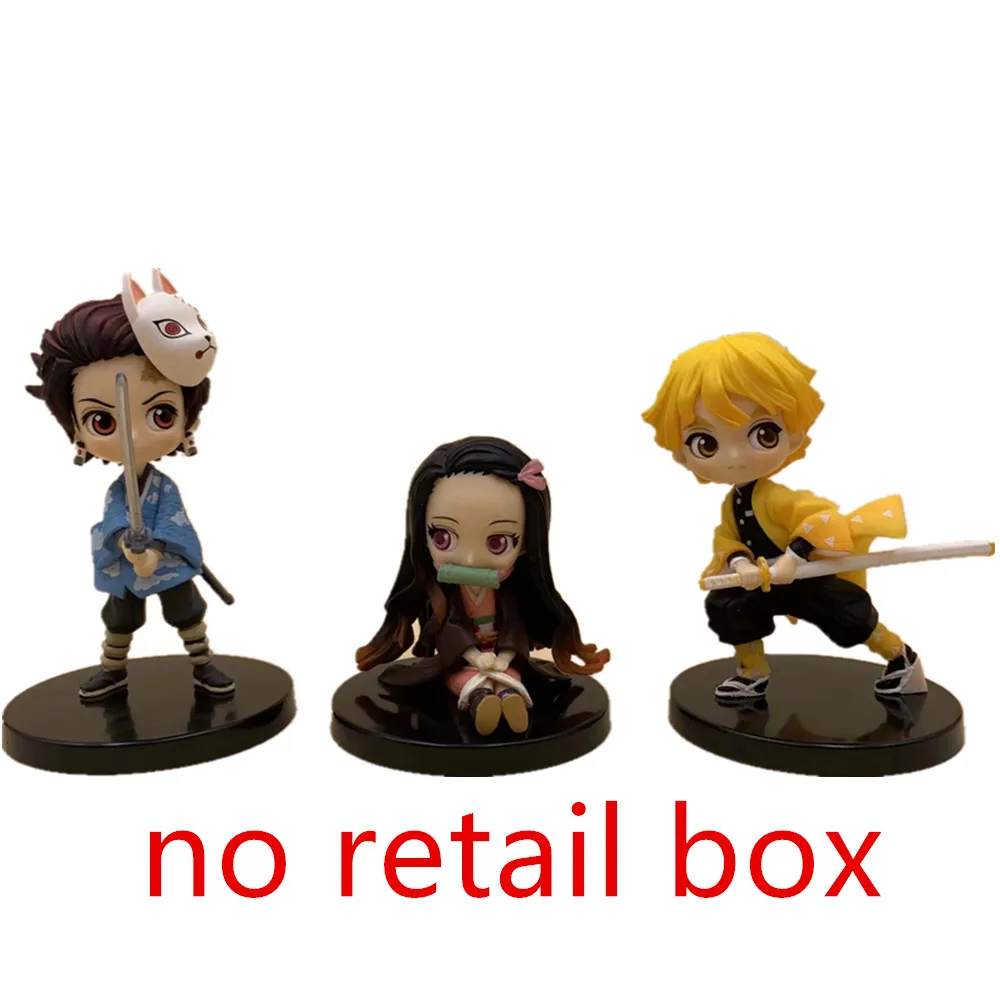 Kimetsu no Yaiba Nezuko Tanjirou Zenitsu Giyuu Inosuke PVC Action Figure Q.ver Anime Demon Slayer Figurine Toys 3pcs/set