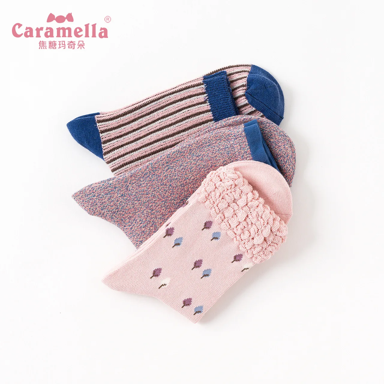 

3 pairs caramella autumn and winter new creative retro lace trend women's cotton socks