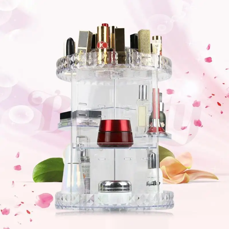 

360 Rotary Transparent Acrylic Cosmetic Case Organizer Exquisite Makeup Display Stand Box Necessary Household Admission Gadgets