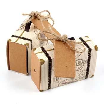 

100Pcs Wedding Favor Mini Suitcase Gift Box Paperboard Candy Boxes Party Supply Suitcase Design Fashion 8cm * 5cm * 2.5cm