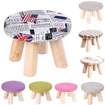 

Fashion Wood Cloth Sponge Round Changing Shoes Home Living Room Small Stool