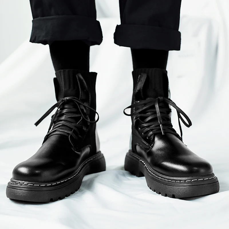 2021 New Leather Socks Men's Ankle Boots Sports Shoes Autumn and Winter Retro Classic Men's Casual Motorcycle Shoes