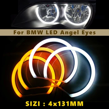 

4Pcs Hopstyling Car styling Dual color WHITE Yellow 4X131MM Led Halo Rings For BMW 3 5 7 Series E46 E36 E38 E39 Angel Eye Lamp