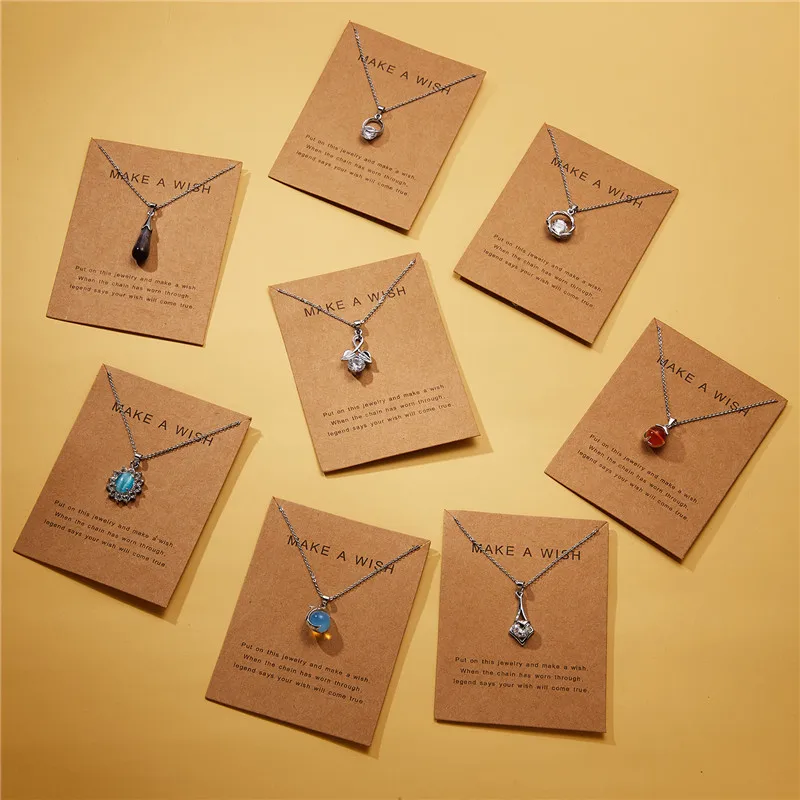 Make a Wish Paper Fashion Natural Stone Pendant Necklace For Women Vintage Dolphin Water Drop Necklaces Charm Jewelry Gift | Украшения и