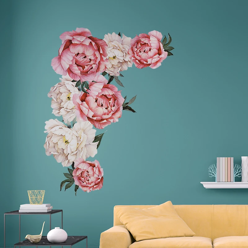 

1Pc Peony Flower Combination Wall Art Sticker DIY Living Room Kids Bedroom Wall Decor PVC Home Decoration Sticker