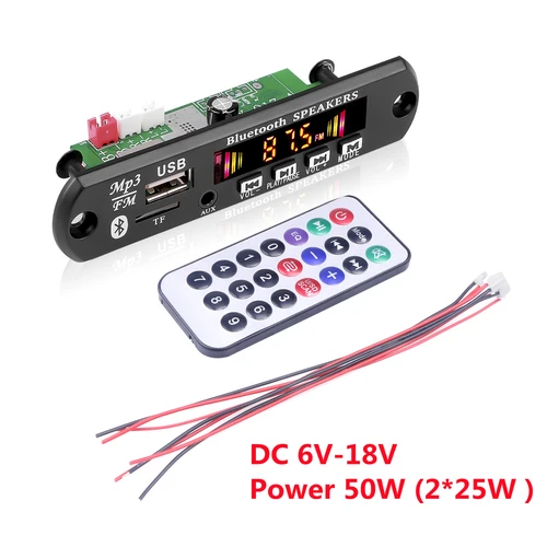 핸즈프리 앰프 MP3 디코더 보드, DC 12V, 블루투스 V5.0, 자동차 MP3 플레이어, USB 녹음 모듈, FM AUX 라디오, 50W 2