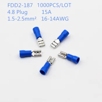 

1000PCS T048B FDD2-187 4.8 plug Blue Female Quick Disconnect Cable Wire Splice Insulation Terminal Connector 16-14AWG 1.5-2.5mm2
